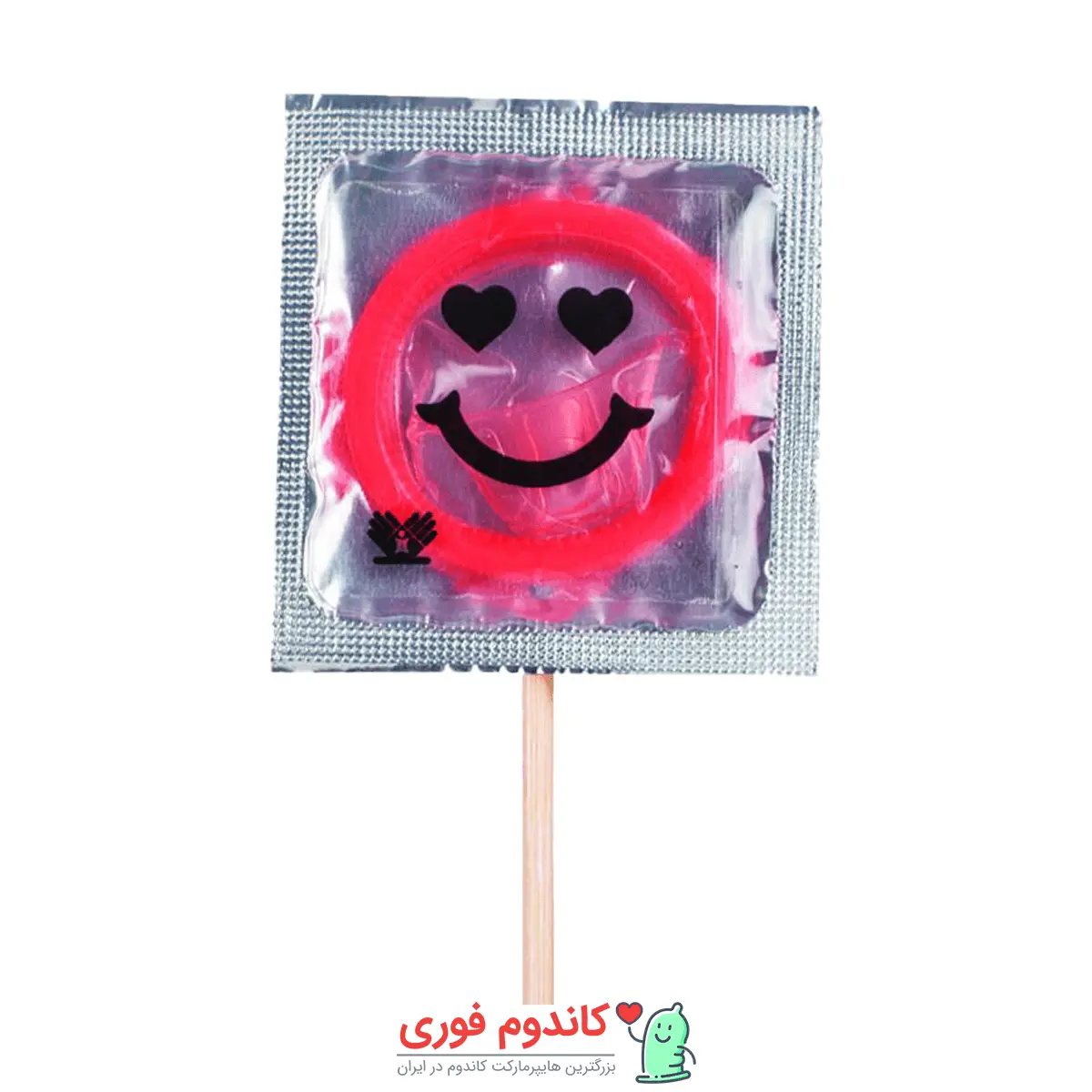 کاندوم چوبی صورتی با طعم توت فرنگی مدل هپی فیس